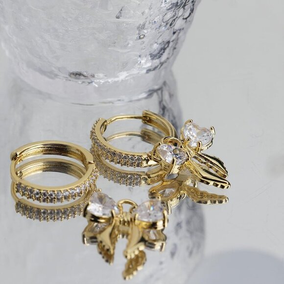 Purple Austrian Crystal Drop Earrings Flower Stud for Women, Large - Picture 6 of 7